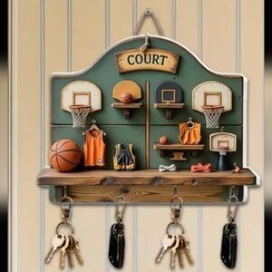 Sporty Wall Hook Decor with Basketball Theme